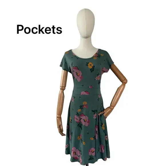 Toad and Co Floral Green Faux Wrap with Tie Waist Dress Size XS - Picture 4 of 15